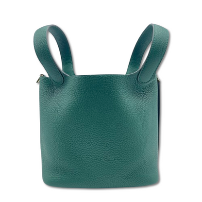 Pre-owned Hermes Picotan Lock PM Vert Moyen Taurillon Clemence Gold hardware K stamp