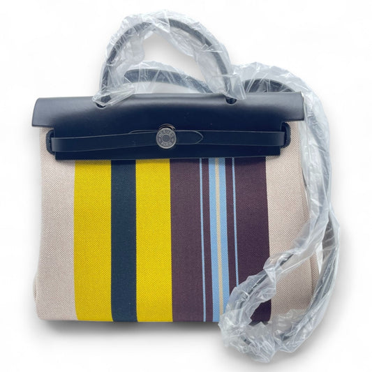 중고 에르메스 에일 백 지퍼 31 PM Rayule Noir/Ecru/Bordeaux/Jaune Toile Ash Plume/Vache Hunter 실버 하드웨어 W 각인