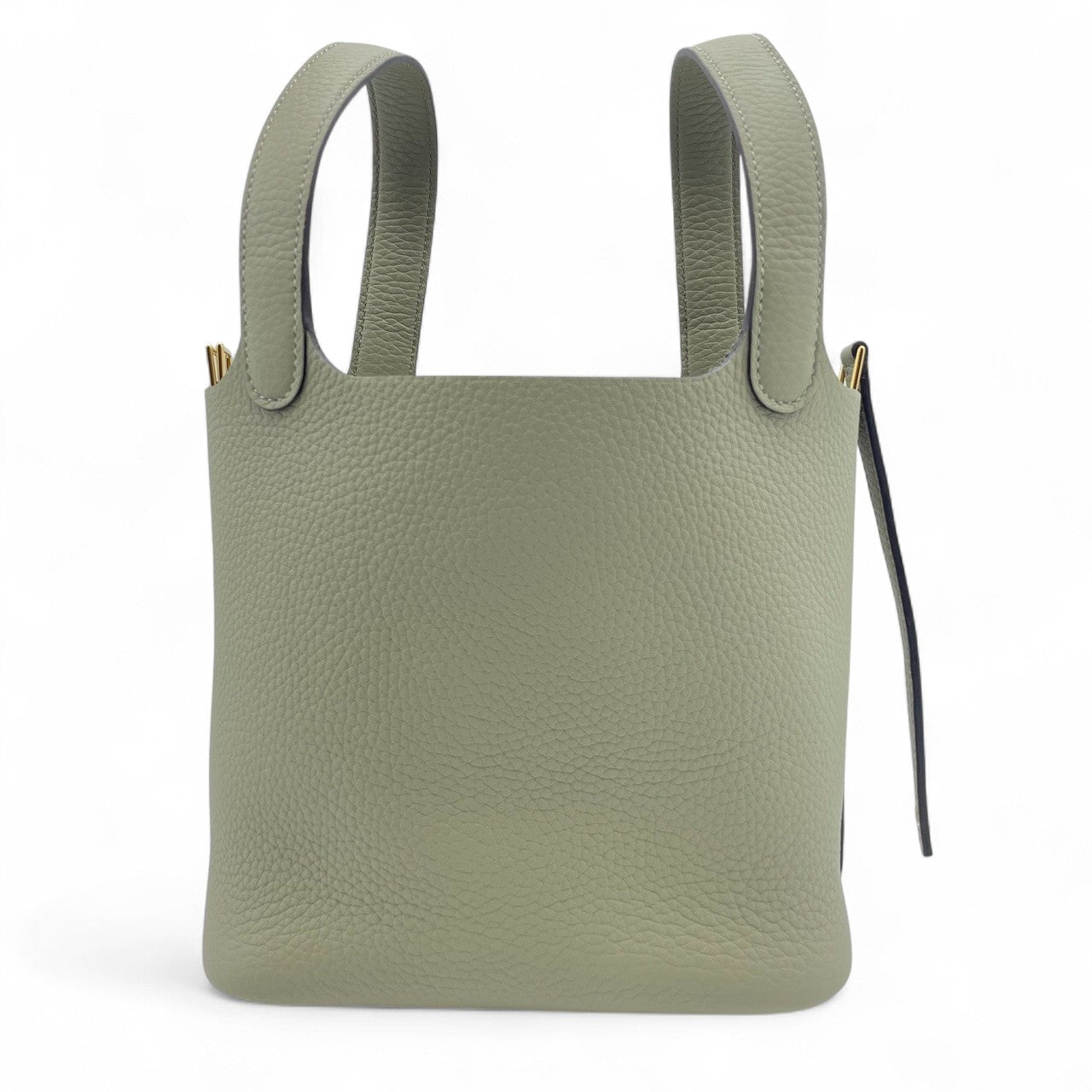 Pre-owned Hermes Picotan Lock PM Sage Taurillon Clemence Gold hardware K stamp