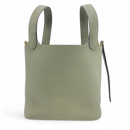 Pre-owned Hermes Picotan Lock PM Sage Taurillon Clemence Gold hardware K stamp