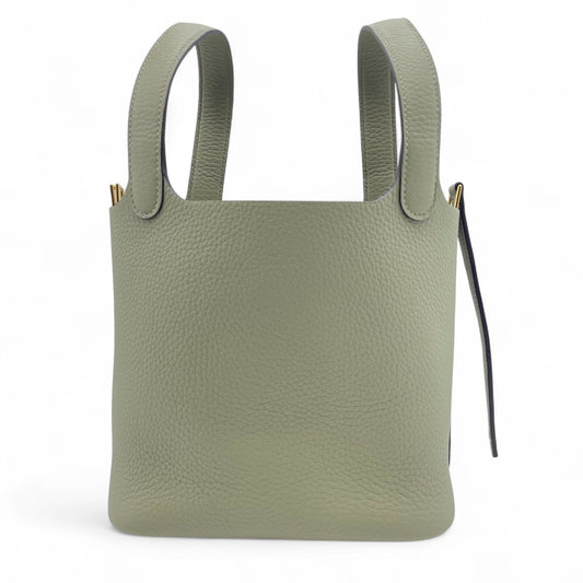 Pre-owned Hermes Picotan Lock PM Sage Taurillon Clemence Gold hardware K stamp