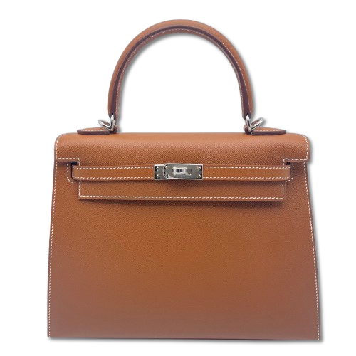 Pre-Owned Hermes Kelly 25 Gold Vaux Madame Silver Hardware K Stamp