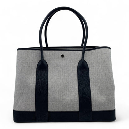 Pre-Owned Hermes Garden Party 41 Noir Toile Ash/Negonda Silver Hardware K Stamp