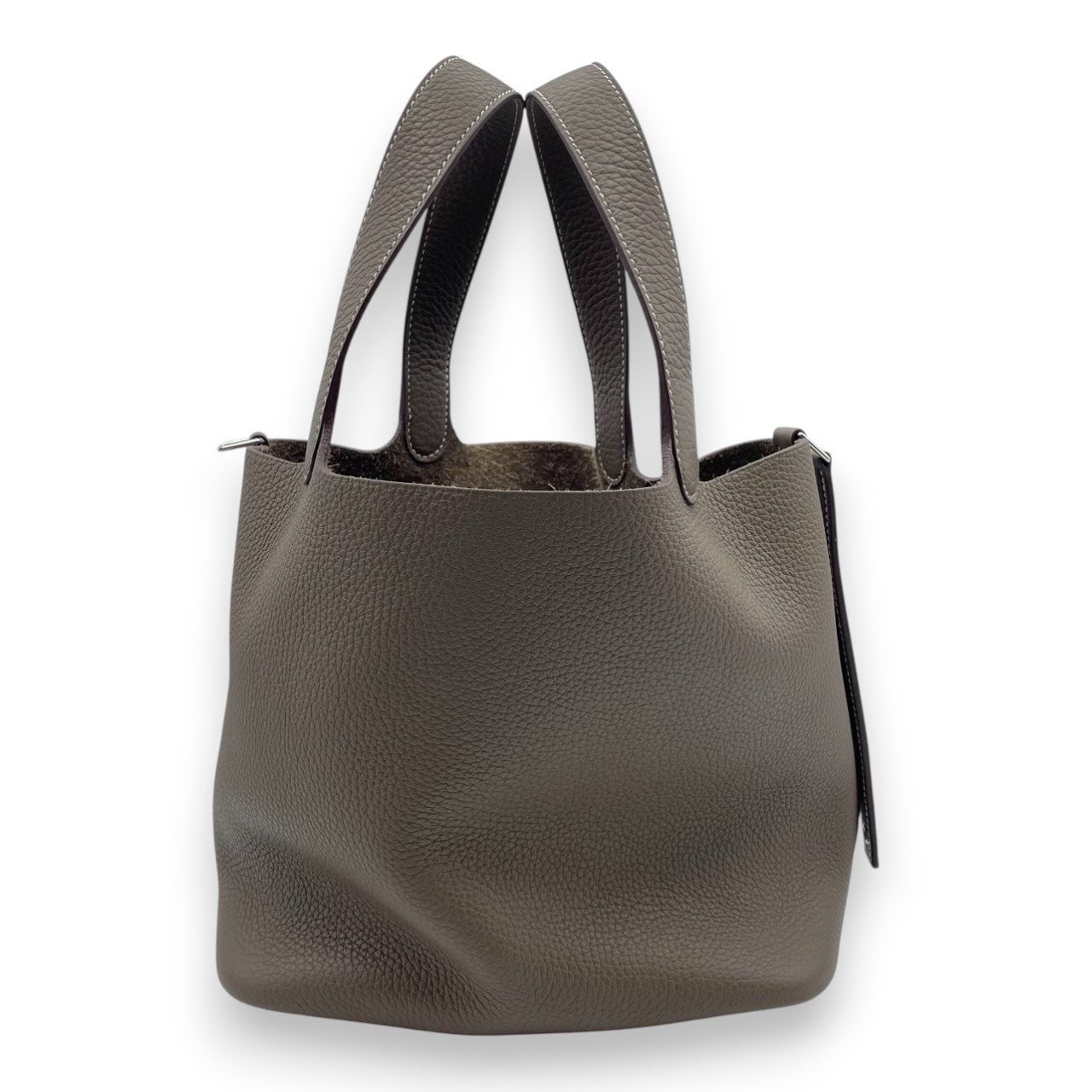 Pre-Owned Hermes Pico Tan Lock MM Etoupe Taurillon Clemence Silver hardware U engraved