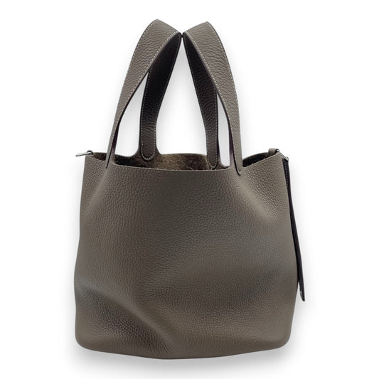 Pre-Owned Hermes Pico Tan Lock MM Etoupe Taurillon Clemence Silver hardware U engraved