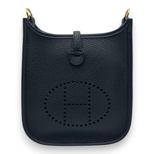 Pre-owned Hermes Mini Evelyn Amazone TPM Noir Taurillon Clemence Gold hardware W stamped