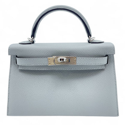 Pre-owned Hermes Mini Kelly 2 Blue Glacier Epson Silver hardware K stamp