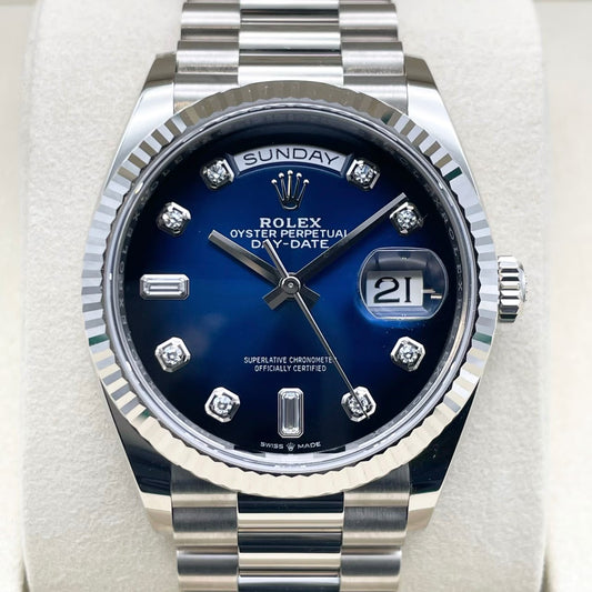 プレオウンド ロレックス デイデイト 128239 ブルーオンブレ 10Pダイヤ ホワイトゴールド 36mm