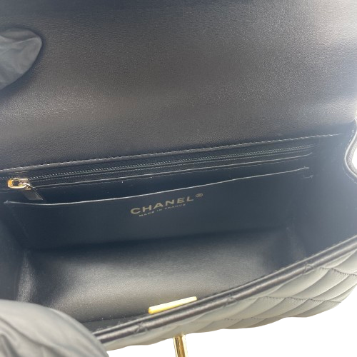 プレオウンド シャネル トップハンドル ラムスキン ブラック ゴールド金具