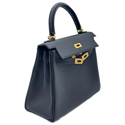 Pre-Owned Hermes Kelly 25 Black Togo Gold Hardware U Engraved