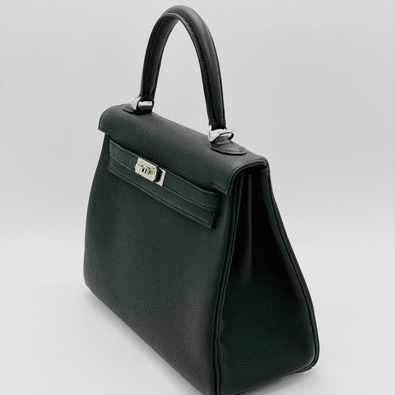 Hermes Kelly 25 Noir Togo 银色五金件 B 雕刻