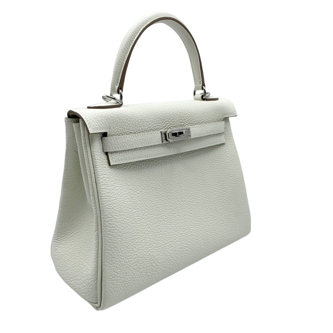 Pre-Owned Hermes Kelly 25 Mushroom Togo Silver Metal Fittings B Engraved