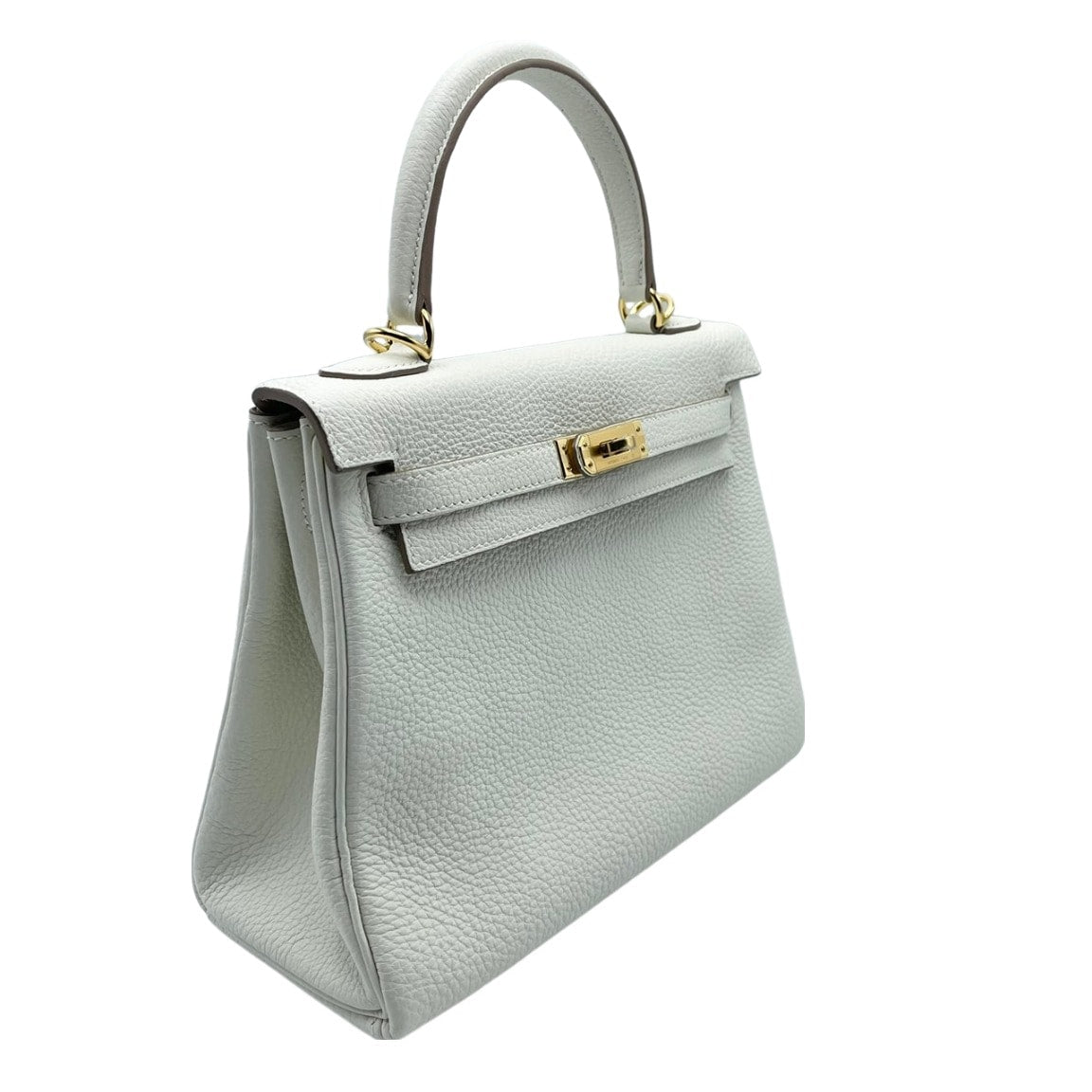 Pre-Owned Hermes Kelly 25 Mushroom Togo Gold Hardware B Engraved