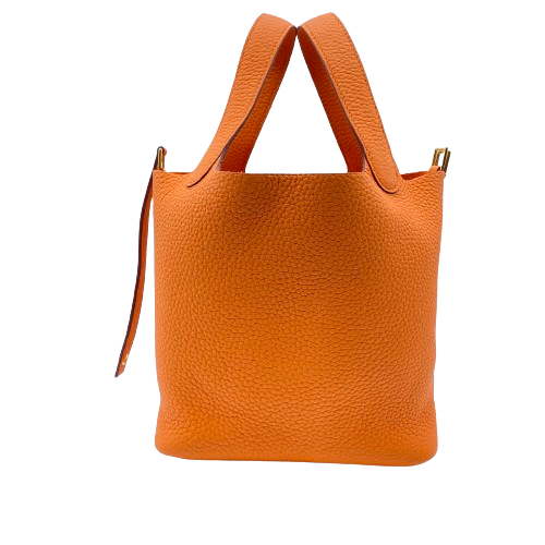 Pre-Owned Hermes Picotin Lock PM Orange Gold Hardware B Engraved