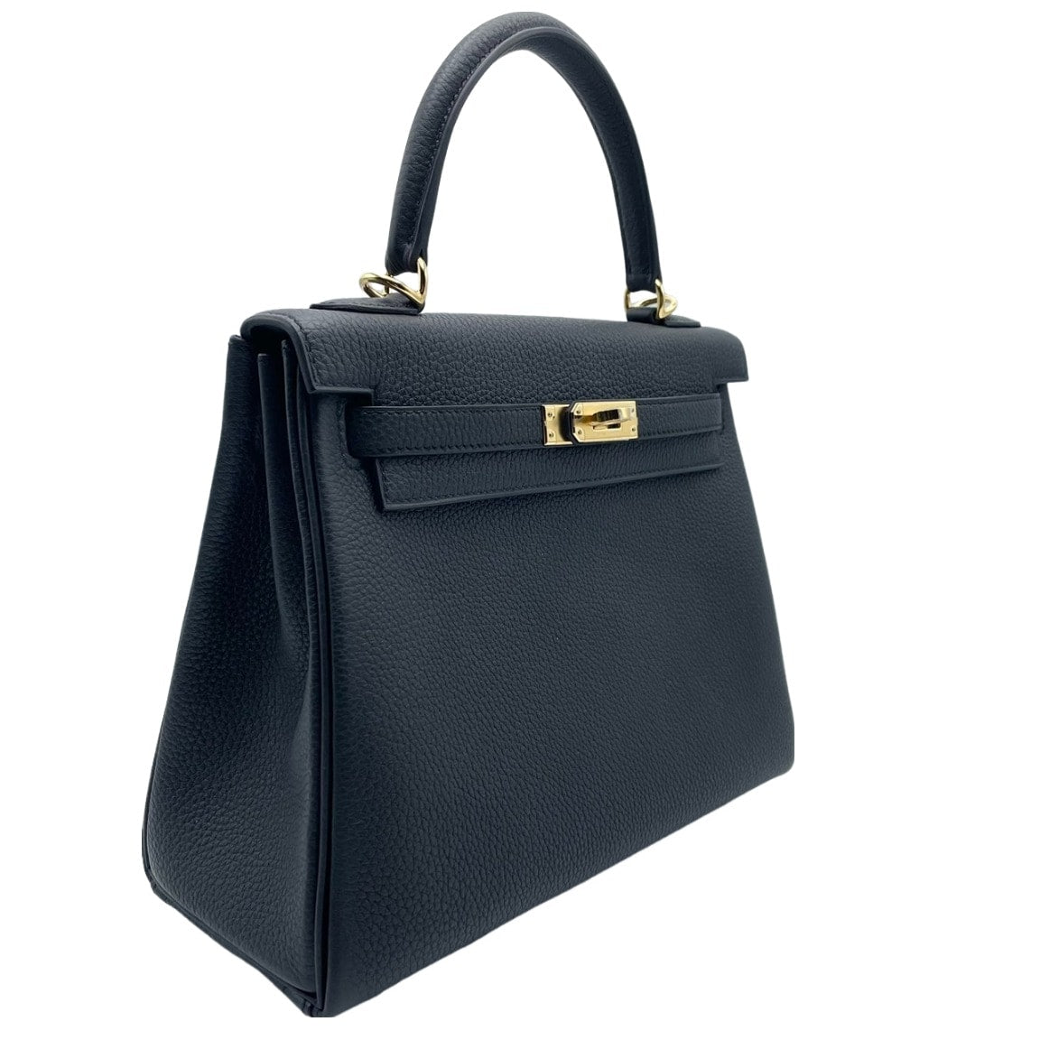 Pre-Owned Hermes Kelly 25 Black Togo Gold Hardware B Engraved