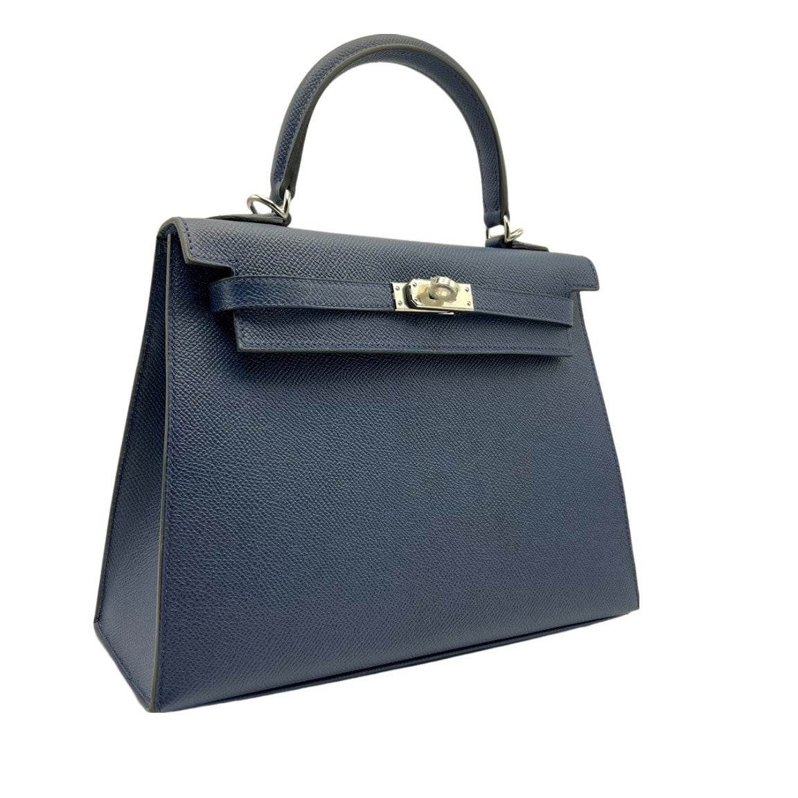 Pre-Owned Hermes Kelly 25 Blue Navy Vaud Epson Silver Fittings W Engraved