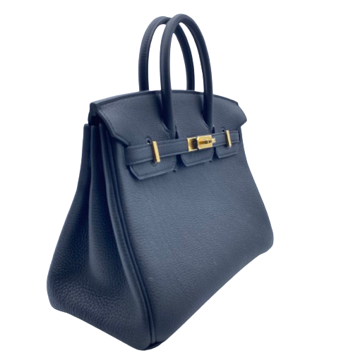Hermes Birkin 25 Black Togo Gold Hardware W Engraved