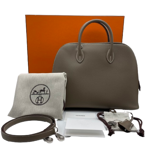 [Cash Price] Hermes Bolid 1923 30 Etoope Epson Silver Metal Fittings B Engraved
