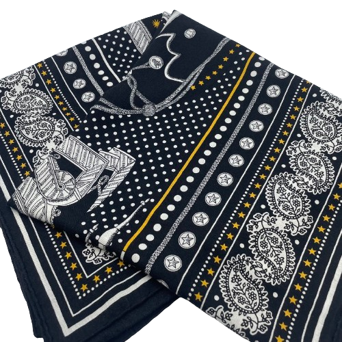 プレオウンド エルメス カレジュアン 140 ZOUAVES ET DRAGONS バンダナ ノワール/ホワイト カシミヤシルク