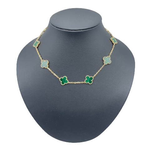 Pre-Owned Van Cleef & Arpels Vintage Alhambra Necklace 10 Motif 42cm Malachite 18K Yellow Gold