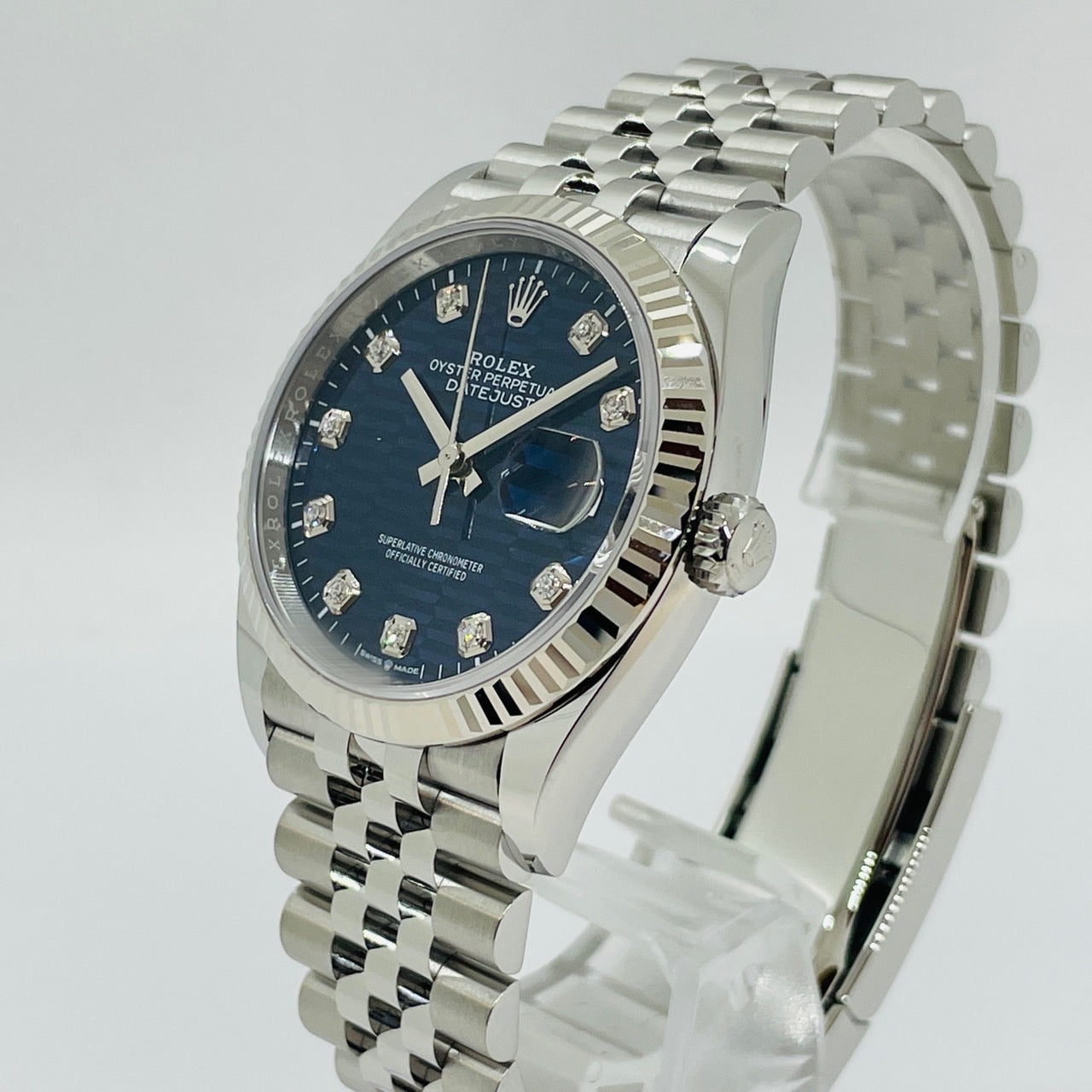 Pre-Owned Rolex Datejust 126234G Fluted Motif Bright Blue