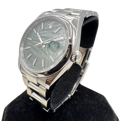 プレオウンド ロレックス デイトジャスト 126200 オリーブグリーン パームモチーフ 36mm　オイスターブレス