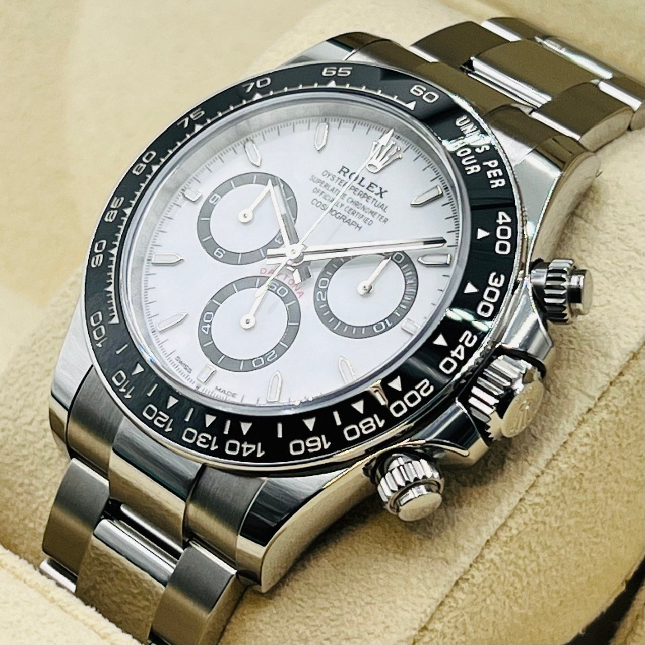 [새로운 2023] 롤렉스 데이토나 126500LN 화이트 40mm 스테인레스 스틸 굴 팔찌
