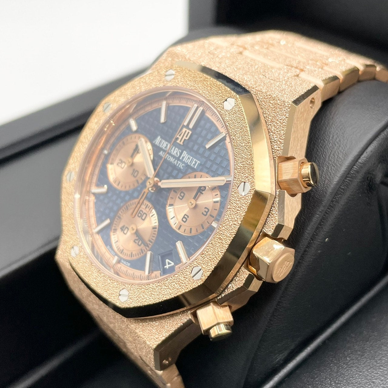 Pre-Owned Audemars Piguet Royal Oak 26239OR.GG.1224OR.01 Frosted Gold Blue Grand Tapestry 41mm