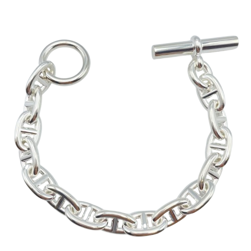 Pre-Owned Hermes Chaine Dunkle Bracelet MM Silver 925 15-panel