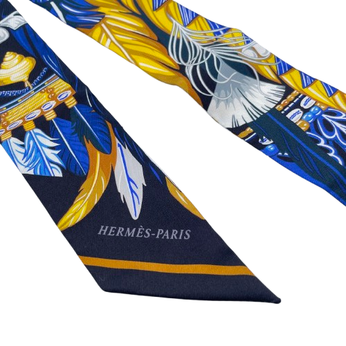 Hermes Twilly Danse Pacific Blue Nuit/Jaune 100% 실크