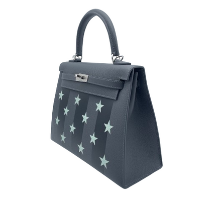 사전 소유 [현금 가격] Hermes Kelly Cazak Etoile 25 Aldwards/Noir/Vere Peppermint Epson/Tadelacto/Chevre Silver Metal Fittings w 새겨 져 있습니다.