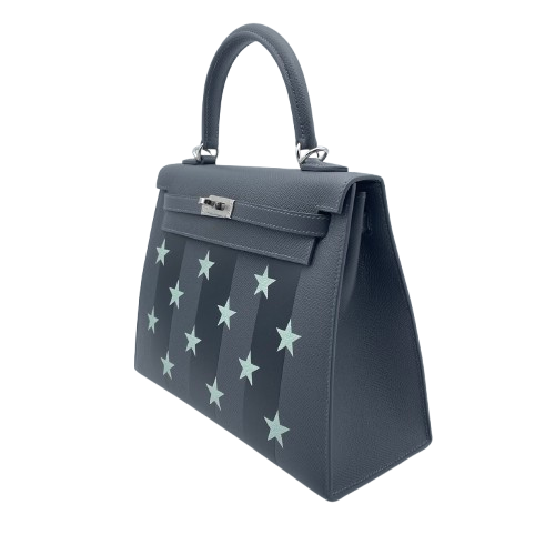 [現金價格]愛馬仕Kelly Cazak Etoile 25 Aldwards/Noir/Vert Peppermint Epson/Tadelacto/Chevre Silver Metal Fittings W刻有