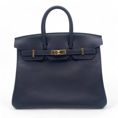 Hermes Birkin 25 Prenoir Swift Gold Hardware W Engraved