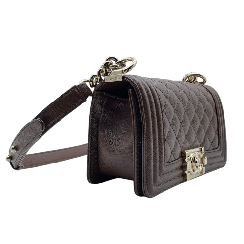Pre-Owned Chanel Boy Chanel W20 Brown Caviar Skin Gold Fittings