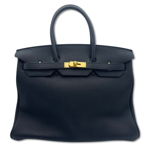 Hermes Birkin 35 누아르 토고 골드 ​​하드웨어 B가 새겨 져 있습니다