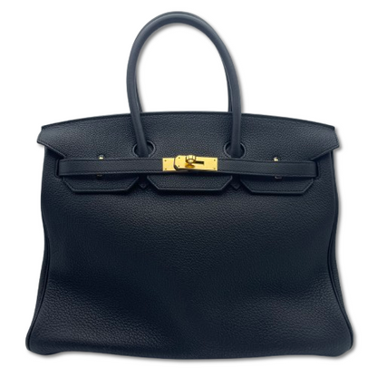 Hermes Birkin 35 누아르 토고 골드 ​​하드웨어 B가 새겨 져 있습니다