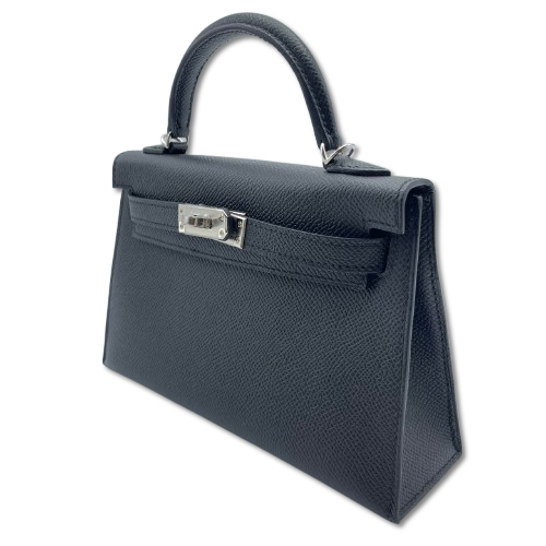 [Cash Price] Hermes Mini Kelly Noir Epson Silver Fittings W Engraved