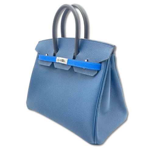 Hermes Birkin Tricolor 25 Deep Blue/Noir/Blue-Idra Epson Silver Metal Fittings w 새겨 져
