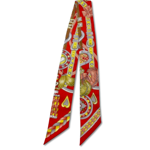 Hermes Twilly Harnais de Coeur Red Grenadine/Grease/Jaune 100% 실크