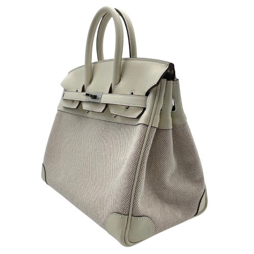 Hermes Birkin 25 Nata Swift/Toile Ash Silver Metal Fittings w 새겨 져