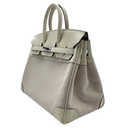 Hermes Birkin 25 Nata Swift/Toile Ash Silver Metal Fittings w 새겨 져