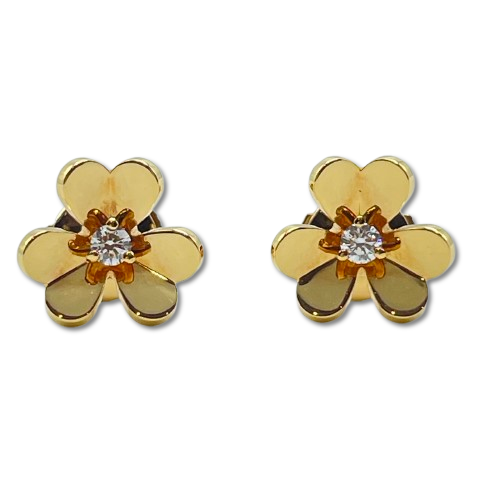 Pre-Owned Van Cleef Arpels Frivol Diamond Earrings Mini VCARP0J300 Yellow Gold
