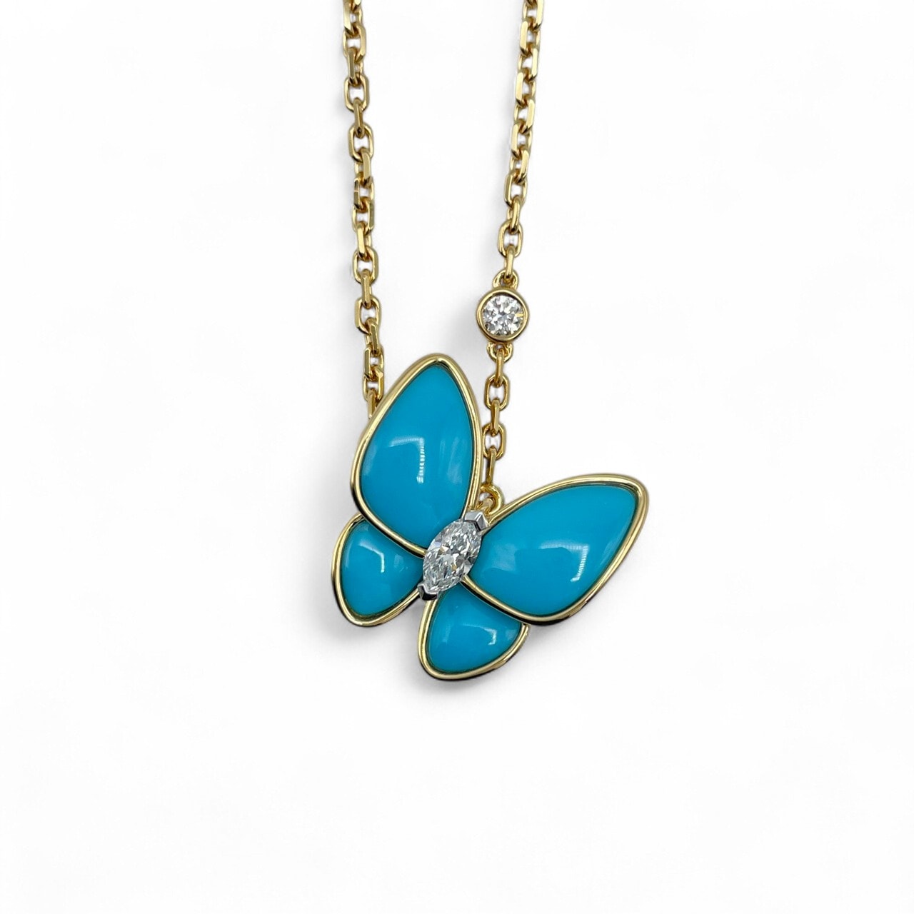 プレオウンドヴァンクリーフ＆アーペル ドゥ パピヨン ネックレス VCARP7UP00 ターコイズ イエローゴールド