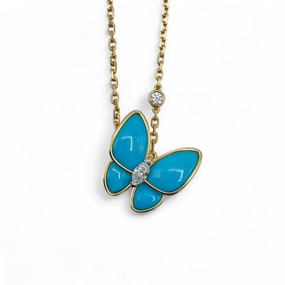 プレオウンドヴァンクリーフ＆アーペル ドゥ パピヨン ネックレス VCARP7UP00 ターコイズ イエローゴールド