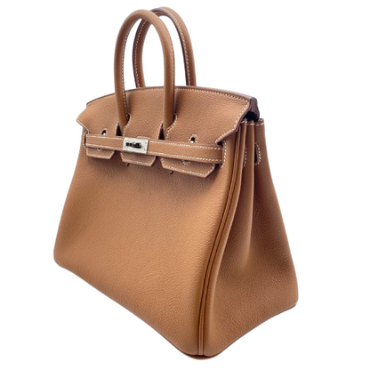 Pre-owned Hermes Birkin 25 Gold Taurillon Novillo Silver hardware W engraved