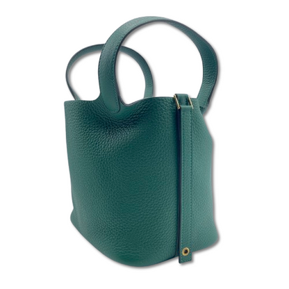 Pre-owned Hermes Picotan Lock PM Vert Moyen Taurillon Clemence Gold hardware K stamp