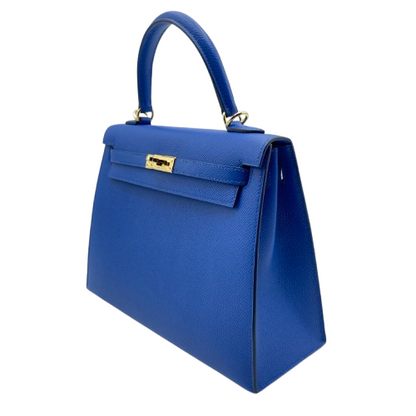 Pre-owned Hermes Kelly 25 Blue France Epson Gold hardware Z engraved