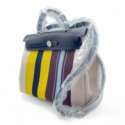 중고 에르메스 에일 백 지퍼 31 PM Rayule Noir/Ecru/Bordeaux/Jaune Toile Ash Plume/Vache Hunter 실버 하드웨어 W 각인