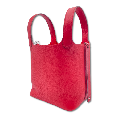 Pre-owned Hermes Picotan Lock PM Rouge Ladieu Taurillon Clemence Silver hardware K stamp