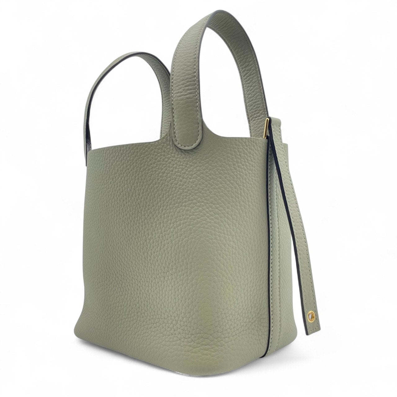 Pre-owned Hermes Picotan Lock PM Sage Taurillon Clemence Gold hardware K stamp